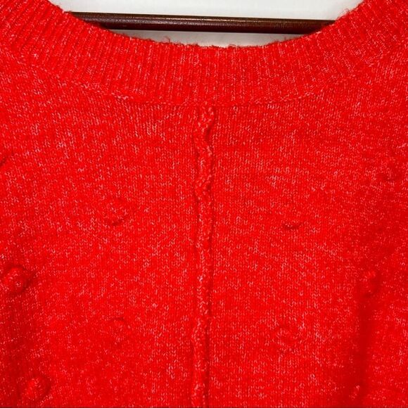 Wearing  Your Heart on Your Sleeve Red Alpaca Blend Bobble Sweater Size Medium - Picture 3 of 10